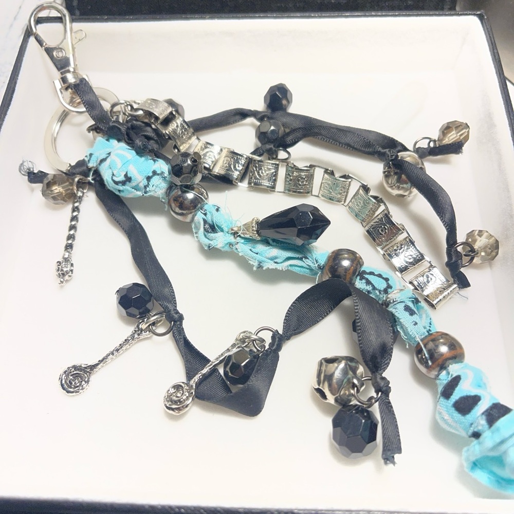 Turquoise and Black Mixed-Media Bag Charm